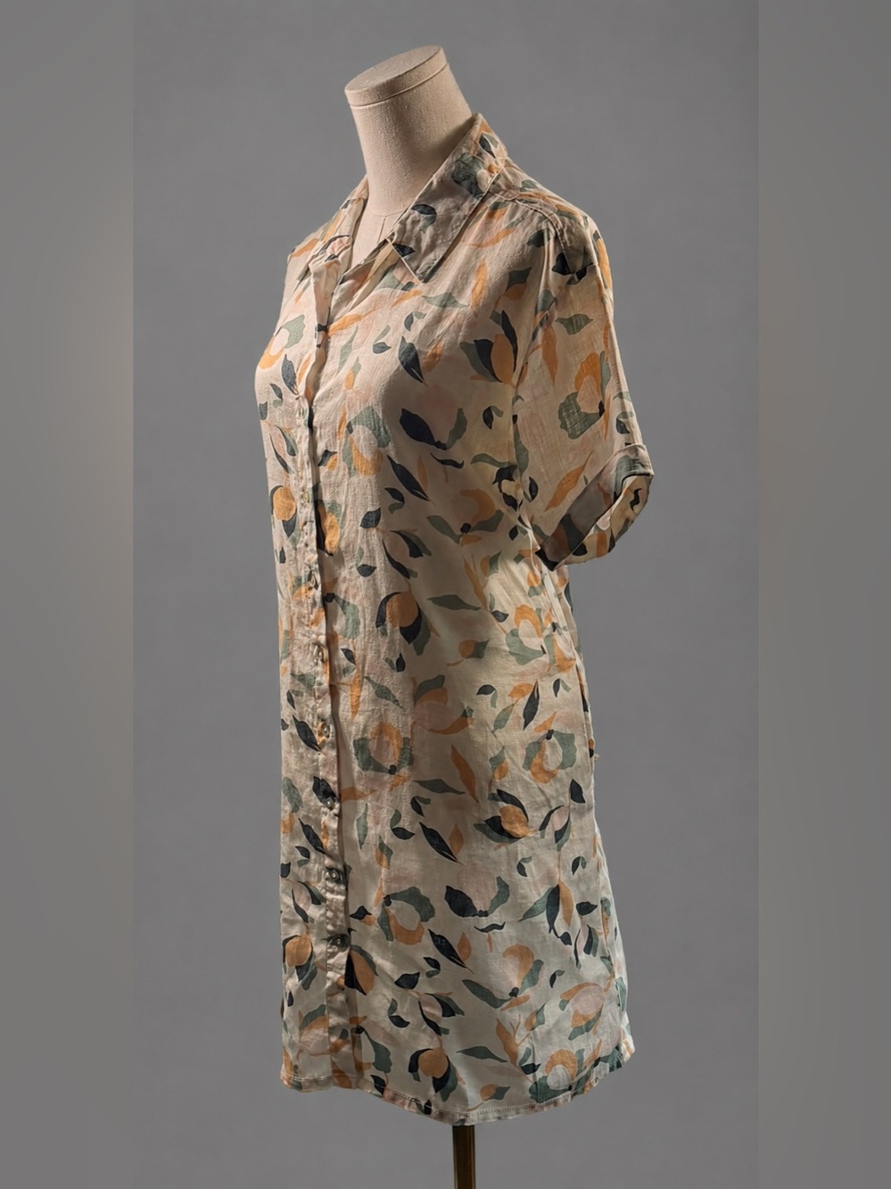 Rachel Zoe 100% Linen Floral Shirt Dress Size Large Button Front Pockets - Picture 2 of 5